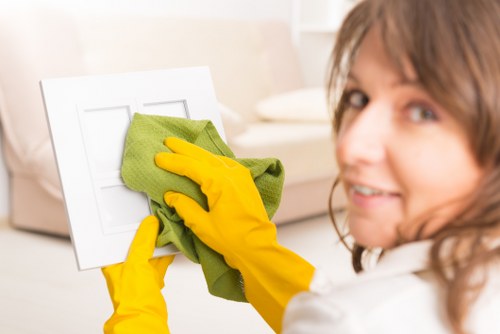 Upholstery cleaning equipment used on a fabric sofa